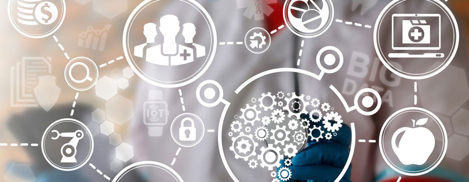 Illustration of connected healthcare services, data, and care coordination